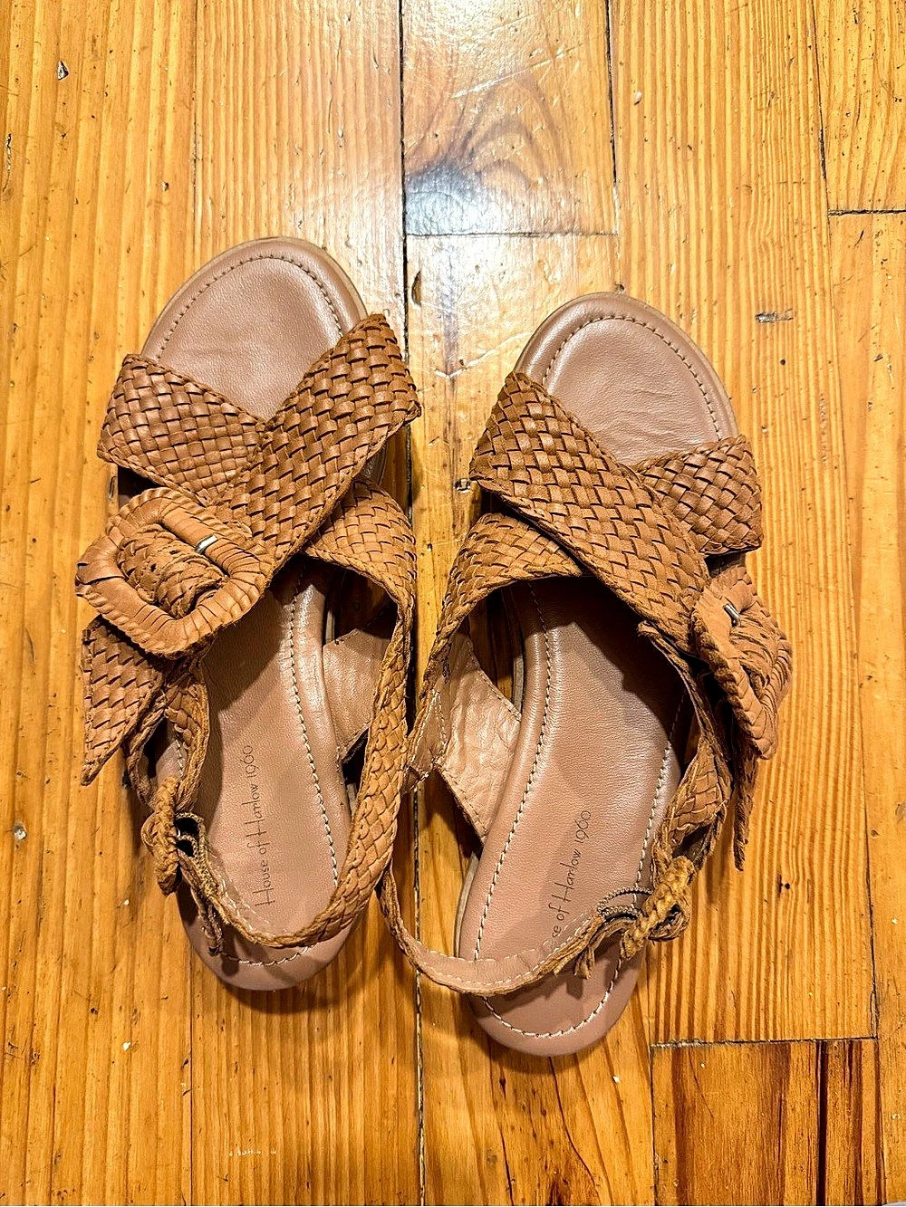 House of Harlow 1960 Woven Leather Flat Sandals in Brown